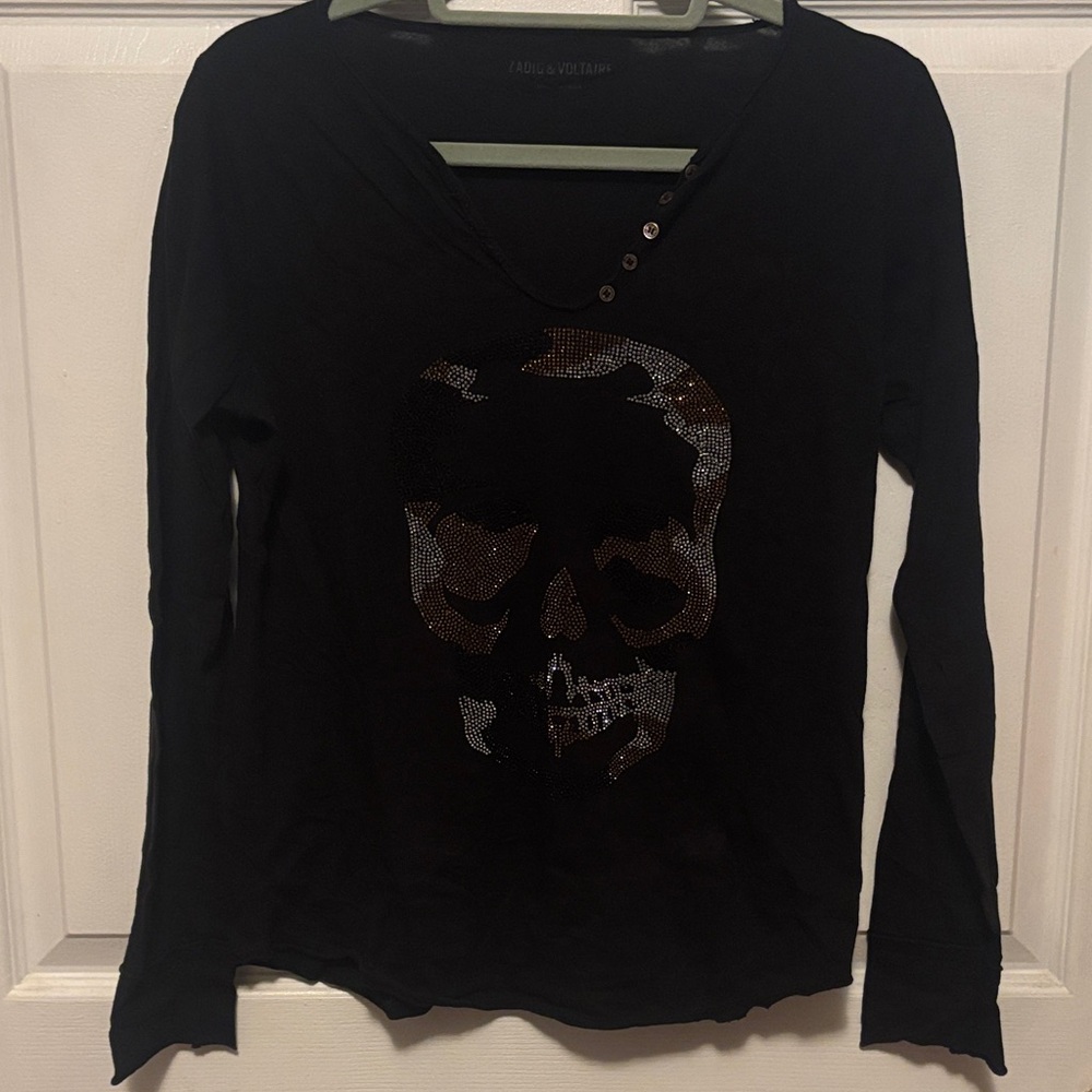 Zadig & Voltaire Black Buttoned Skull long sleeve top M